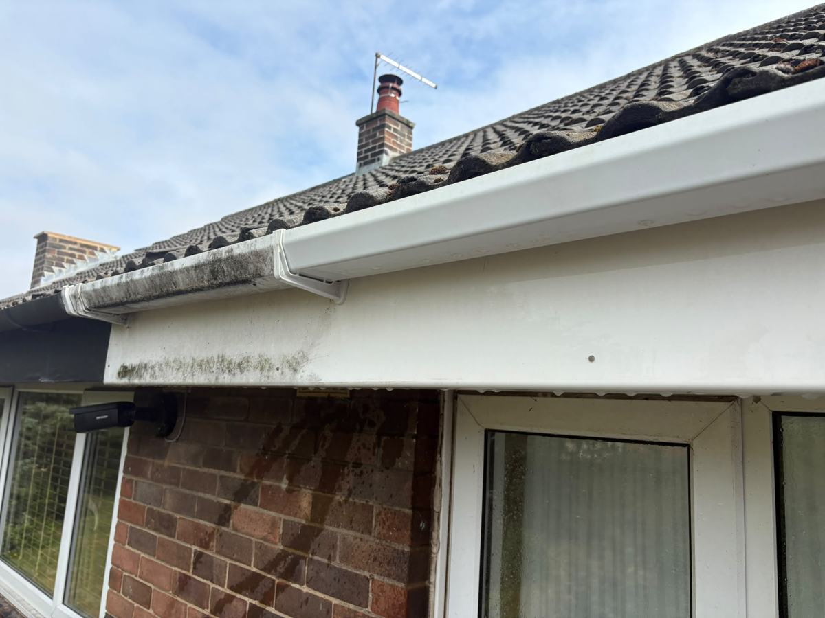 Bright white UPVC front door and windows after cleaning