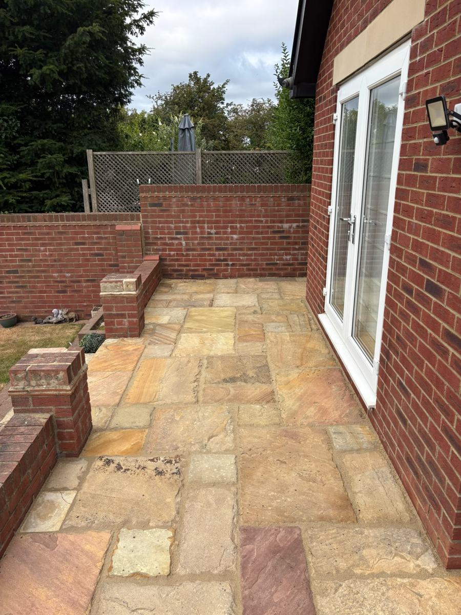 Freshly cleaned sandstone patio in County Durham